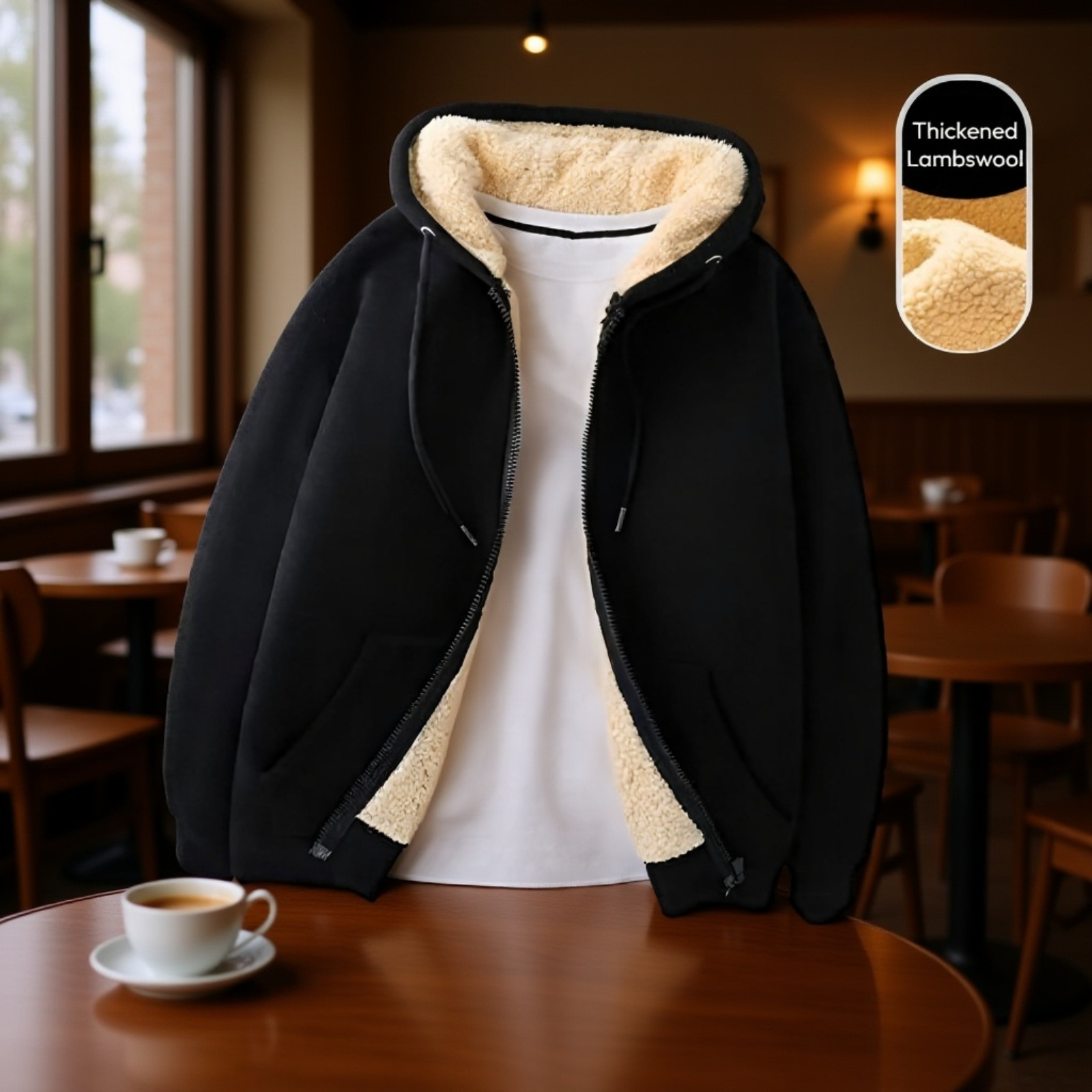 Side profile of men's plush fleece jacket
