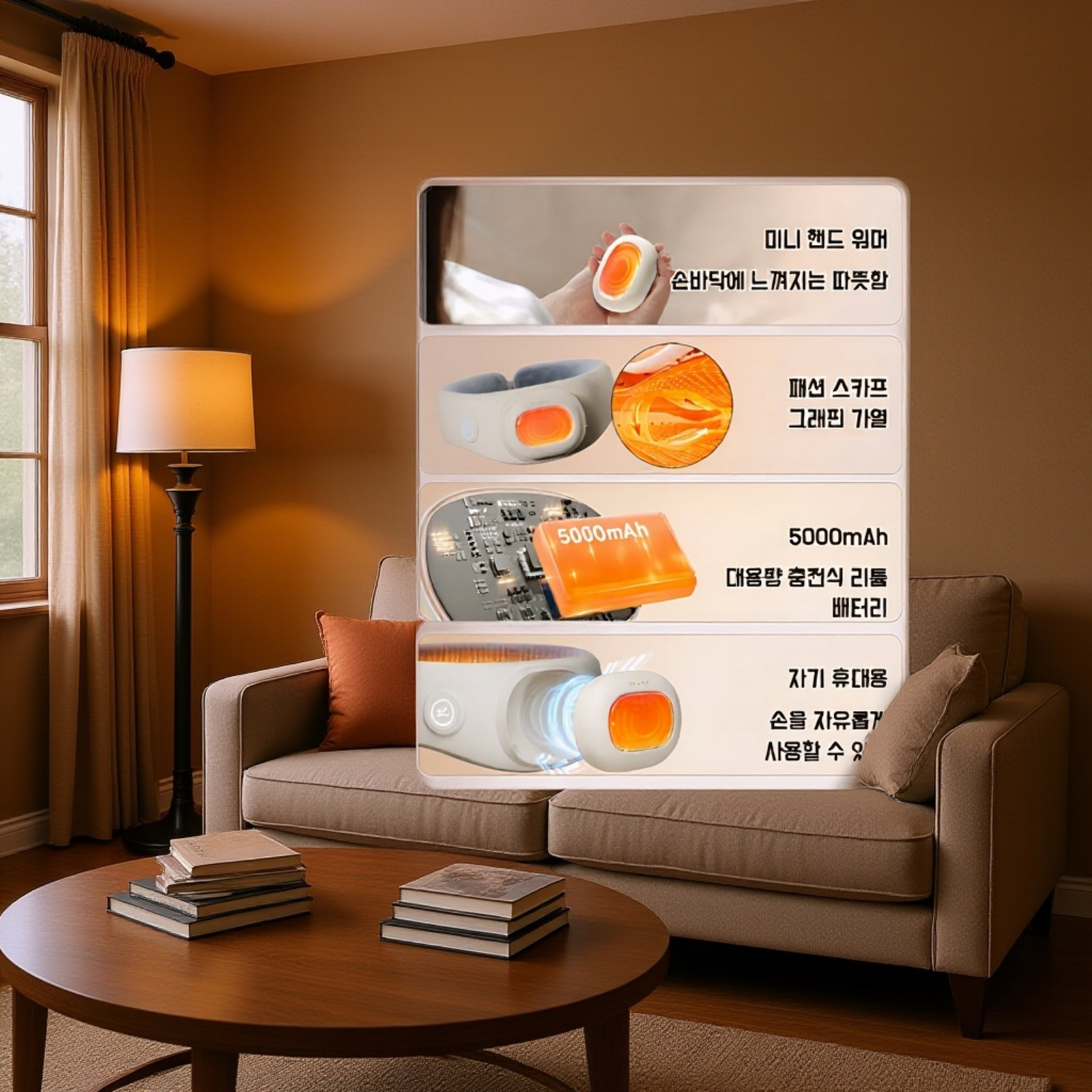 휴대용 전기 목도리 손난로 착용 모습