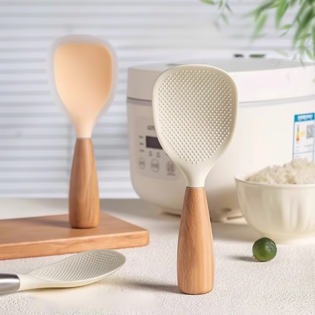 Non-stick silicone rice spoon with upright standing design