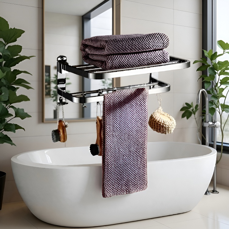 다용도 욕실 수납선반 스텐 펀치프리 접이식 목욕타월선반 다용도선반 스텐수납선반