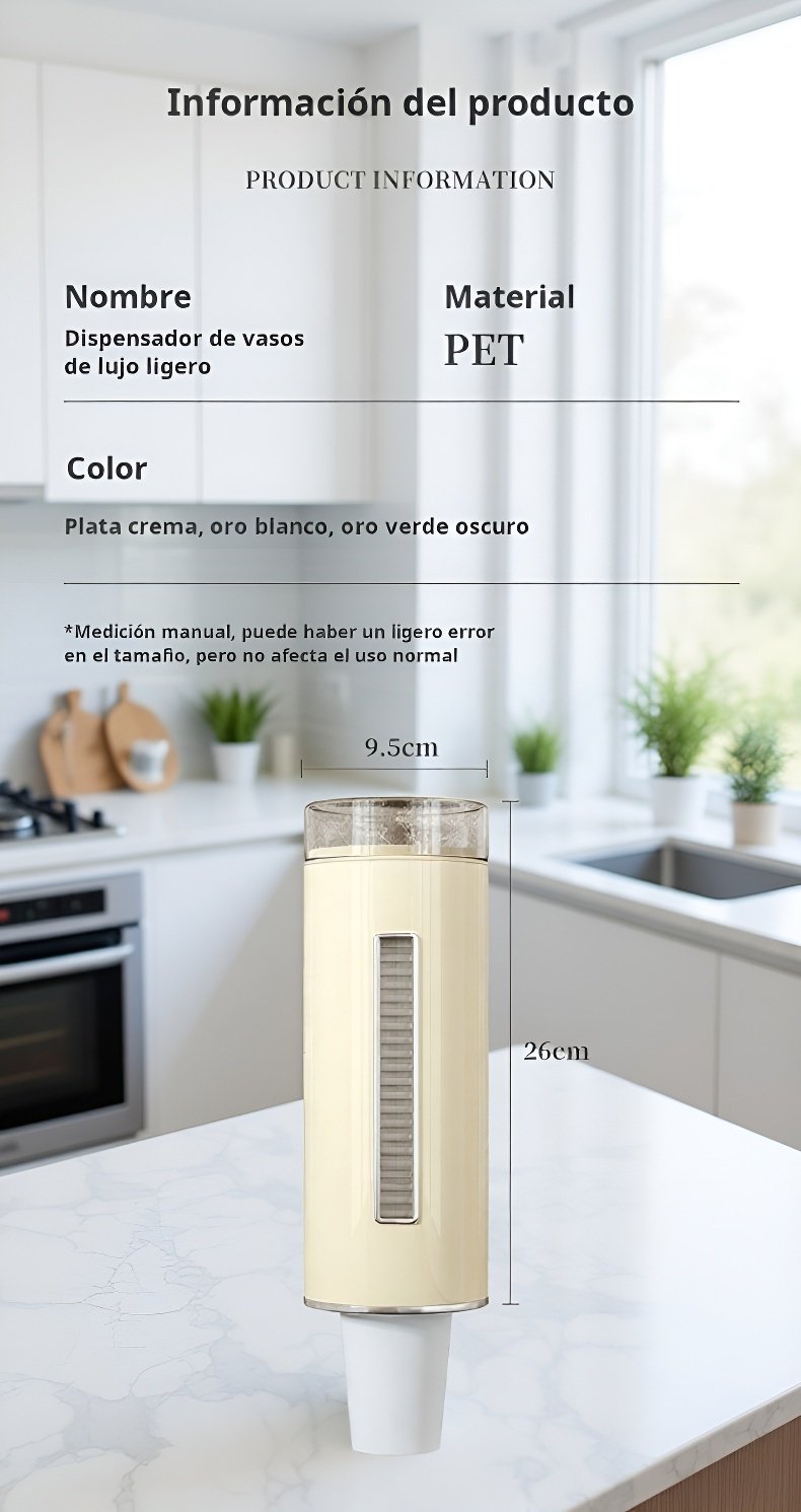 Dispensador de vasos de papel para uso doméstico y comercial