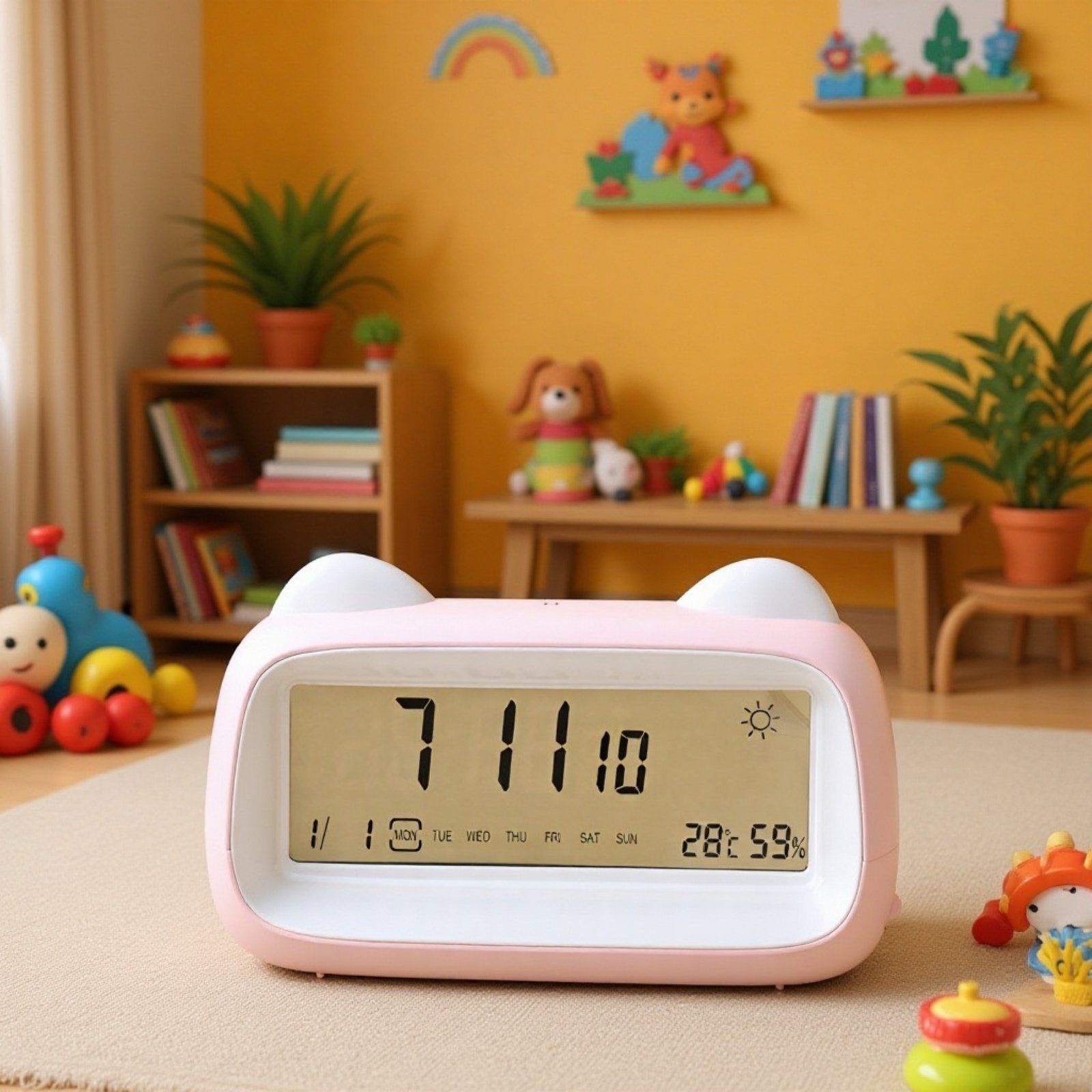 温度表示機能付き猫デザインアラームクロック