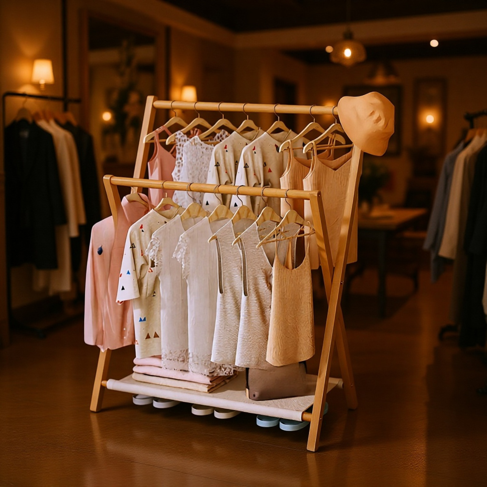 竹制折叠室内衣帽架 晾衣架  シンプル オシャレ 简易衣架 天然材质 无异味 方便收纳 一人暮らし 新生活応援