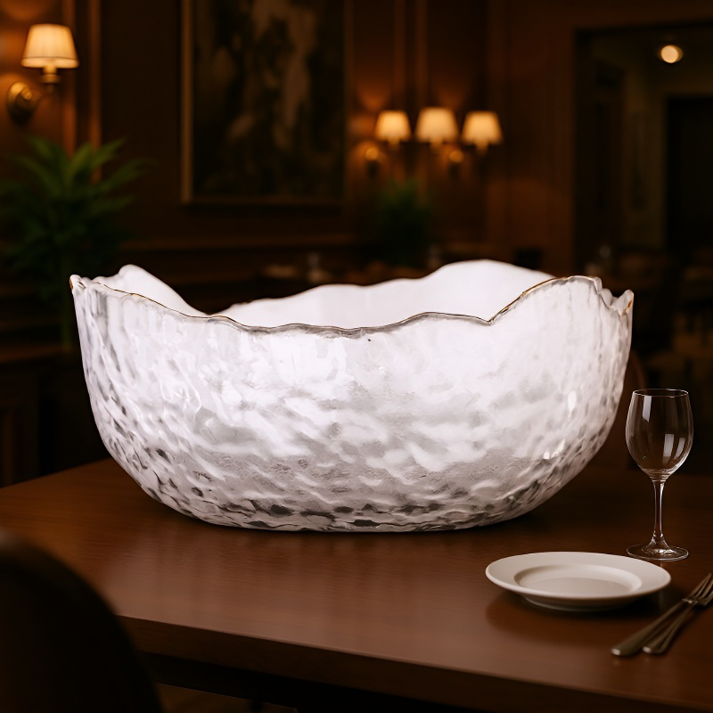 Clear Glass Bowl Hammered Japanese Fruit Plate High Color Salad Bowl Popular Fruit Bowl