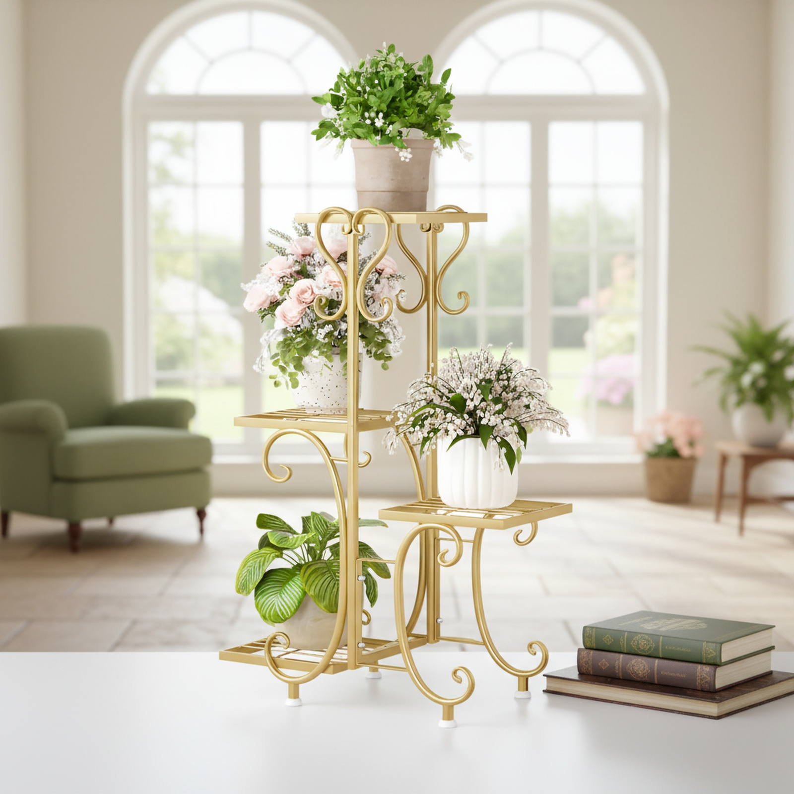 Bodenstehendes Gartenregal aus Schmiedeeisen, nordischer Stil, 50x80x25cm