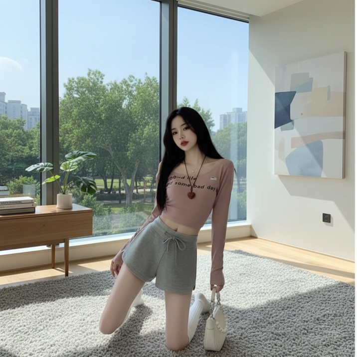 여름용 여성 와이드 팬츠 착용 이미지