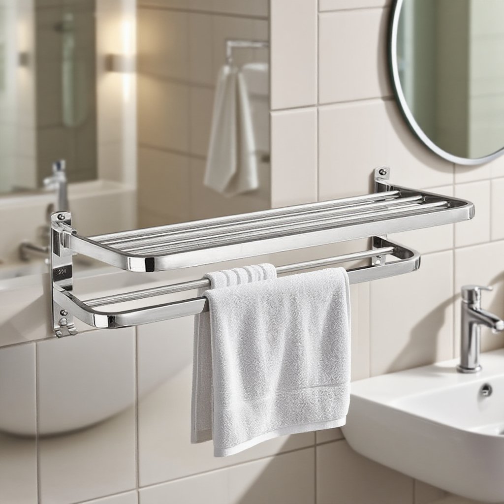 浴室不銹鋼免打孔毛巾置物架