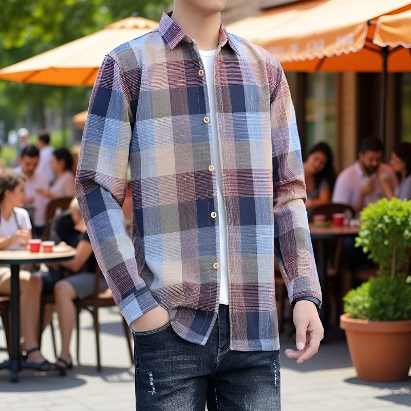 Camisa chaqueta de franela gruesa a cuadros de manga larga informal