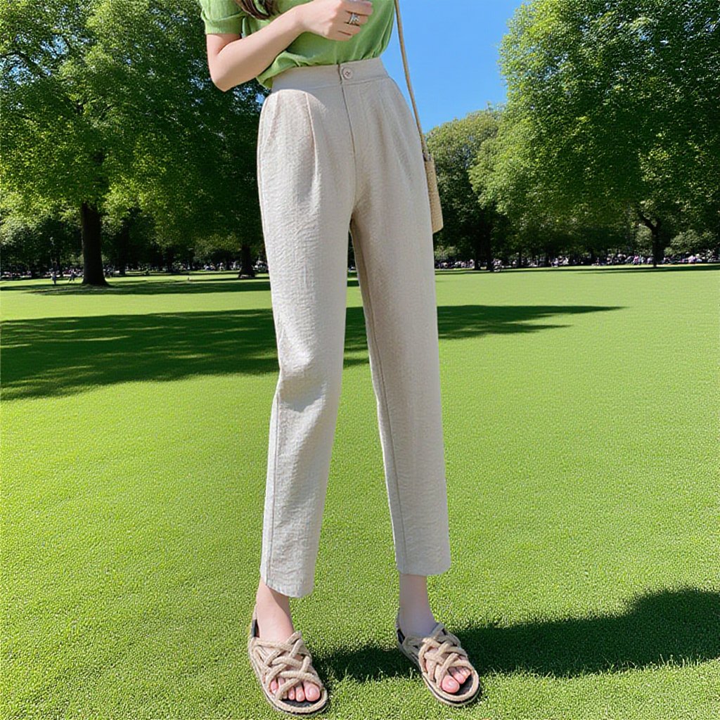 【9分丈綿麻パンツ】肌に優しい綿麻素材 柔らか 軽くて薄い 通気 エアパンツ