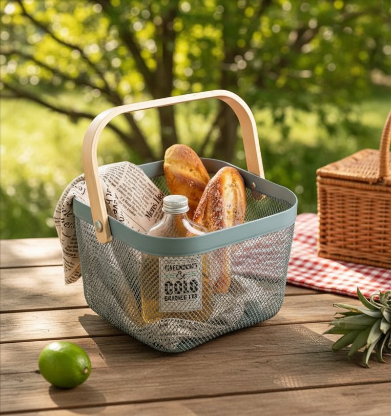 Multi-purpose metal storage basket for kitchen