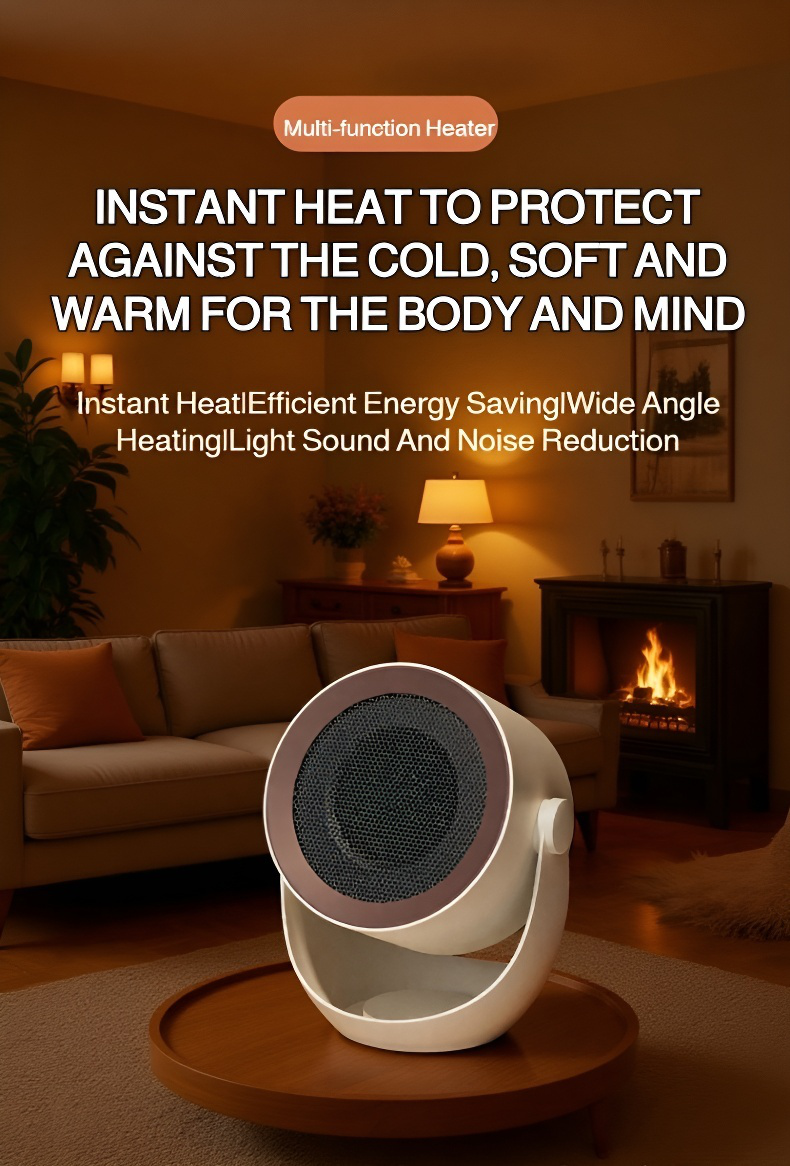 Quick Heat Electric Warmer providing wide-angle heating in a living room
