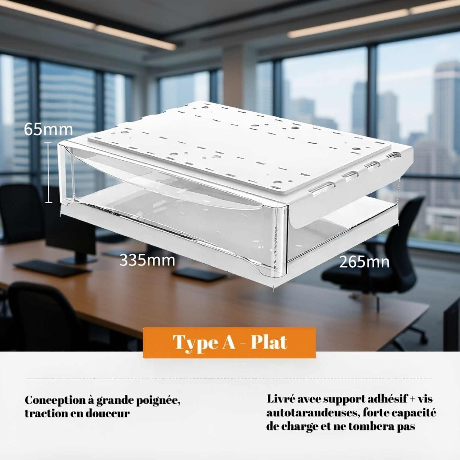 Boîte de rangement invisible pour bureau tiroir extensible sans perçage ni clou