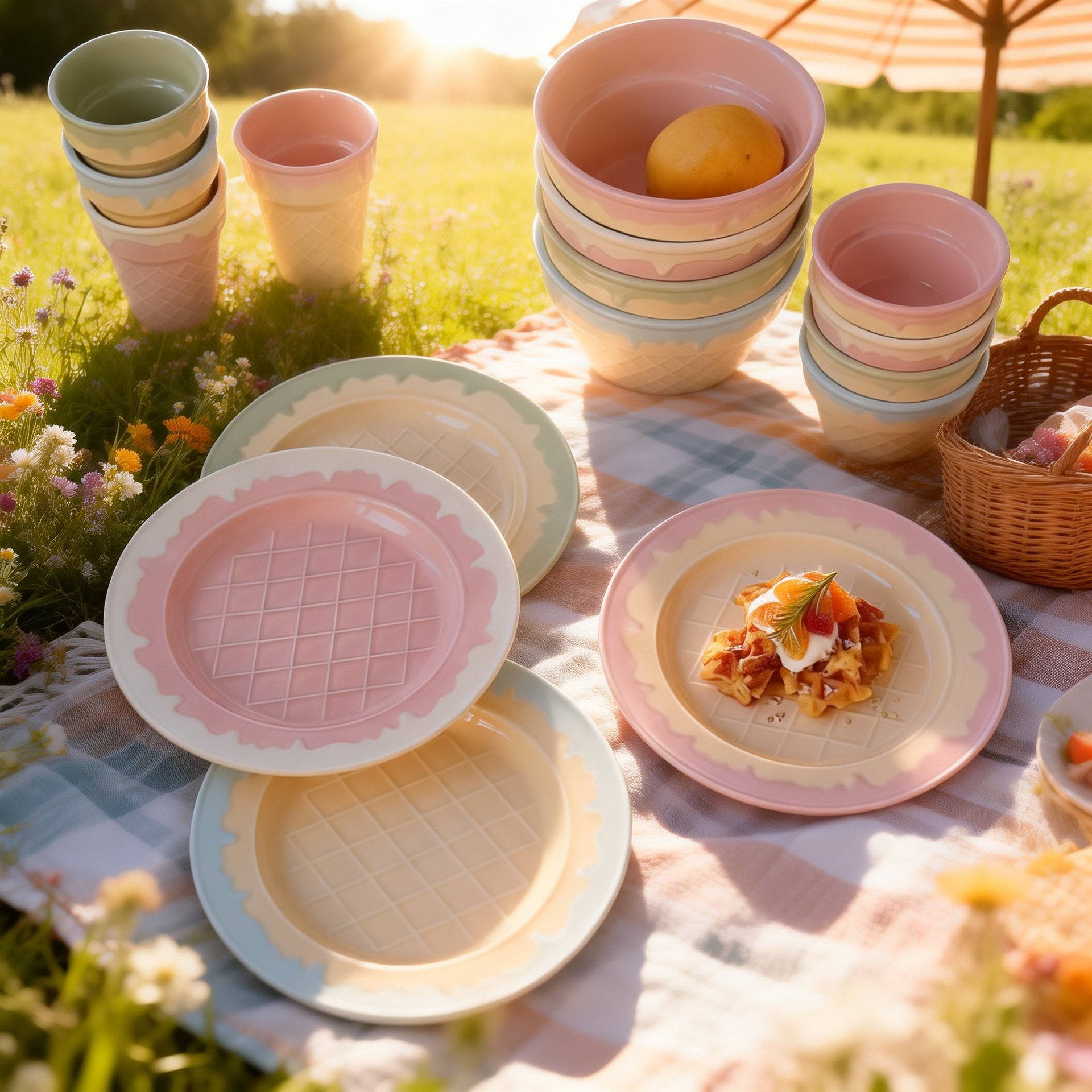 Juego de vajilla de cerámica con diseño de helado lindo