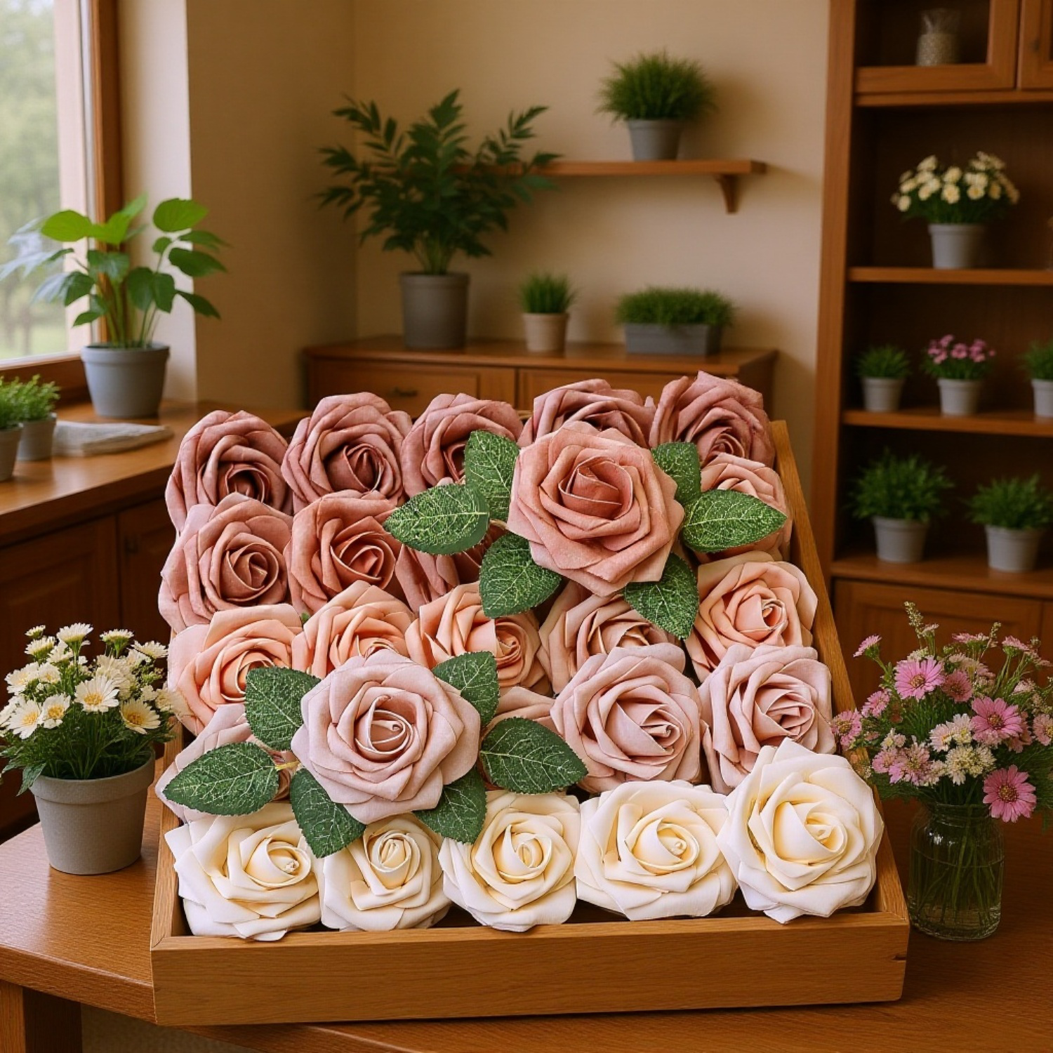 Decoración elegante con ramo de 25 rosas artificiales