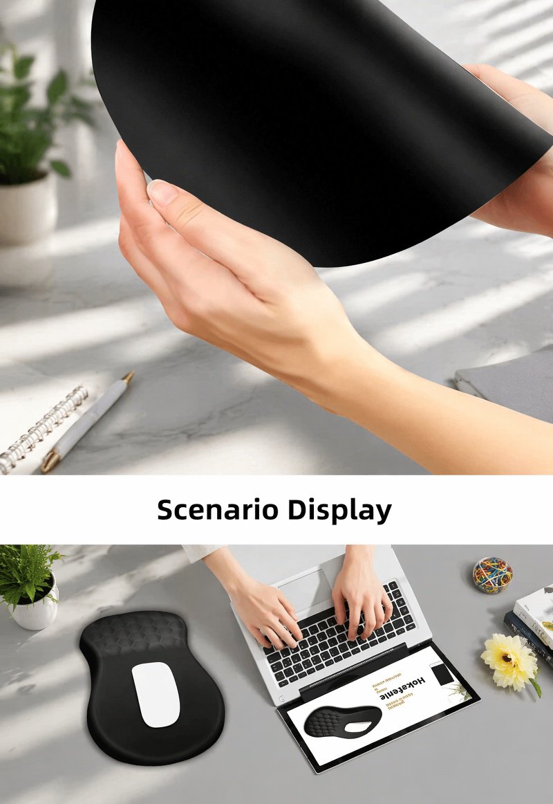 Ergonomic foamed PU base mouse pad for wrist protection