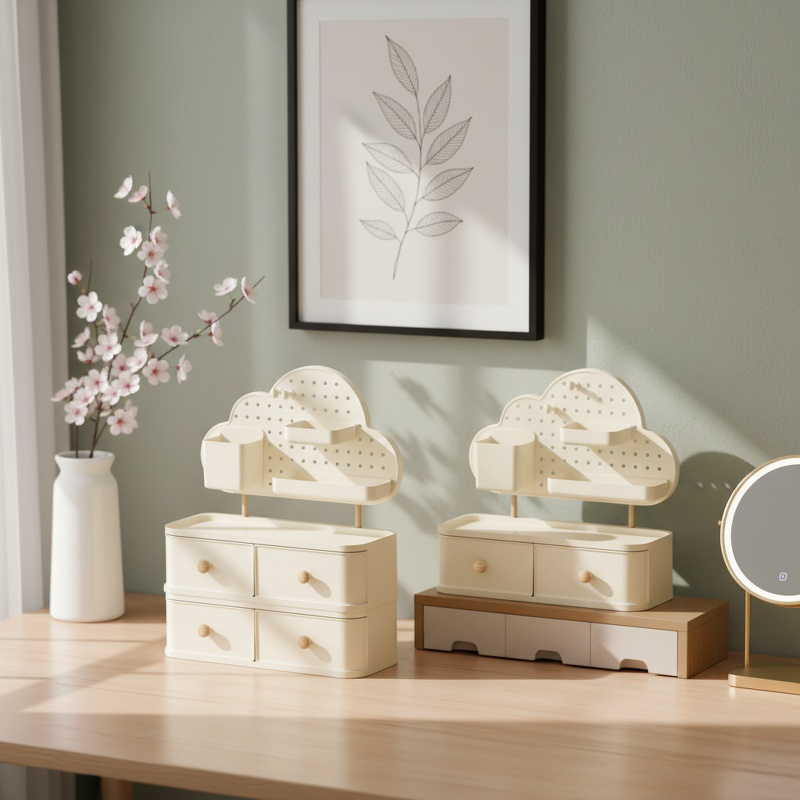 Spacious office desktop organizer with pull-out drawer