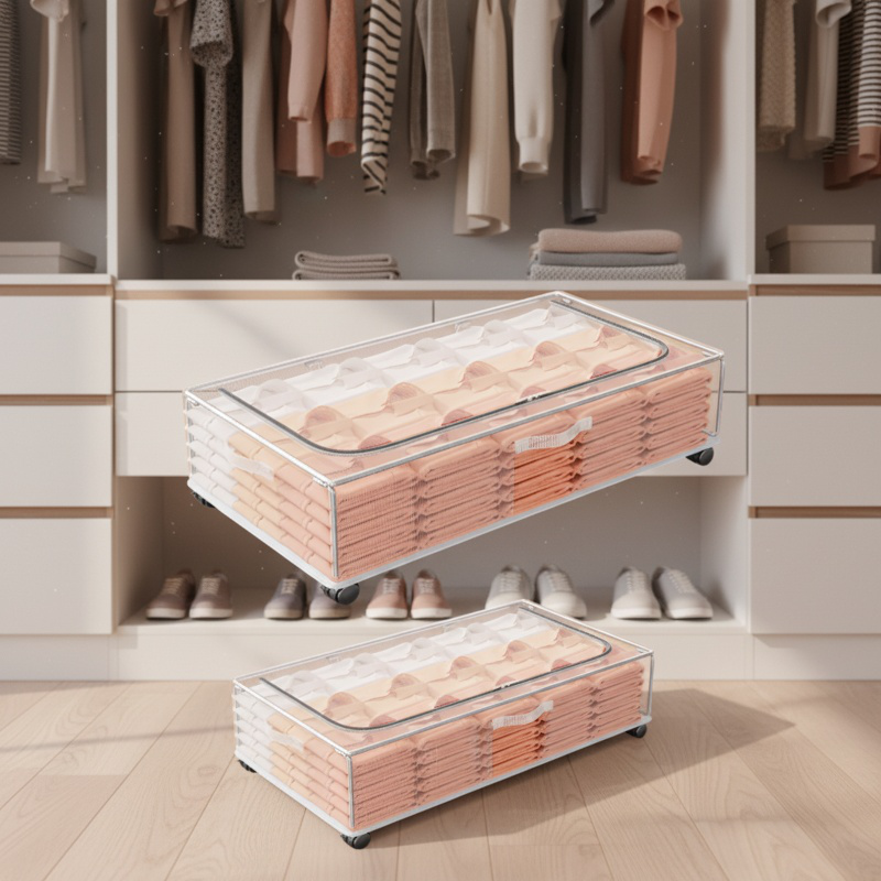 Movable Moisture-Resistant Under-Bed Storage Box, Perfect for Clothes and Blankets