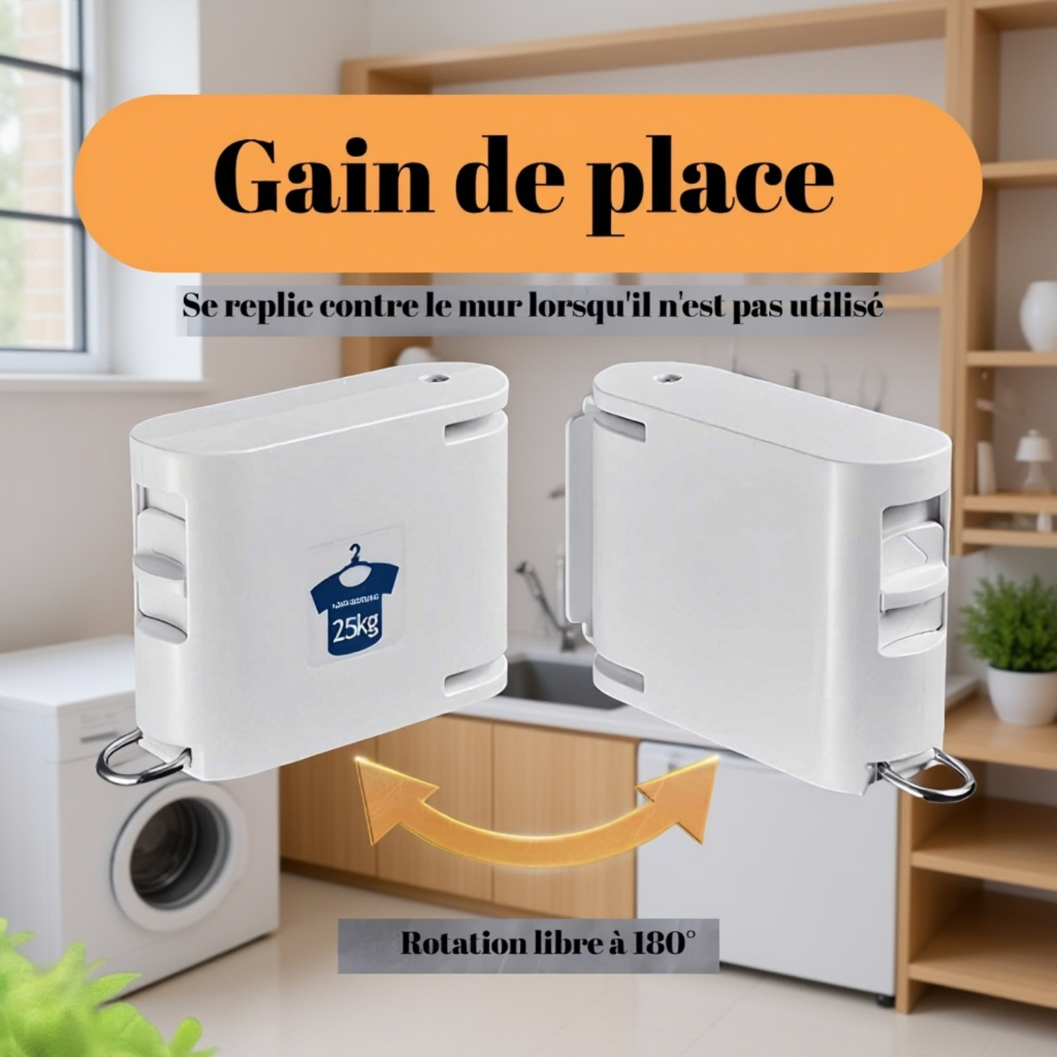 Corde à linge murale avec boucle de positionnement invisible pour ceintures