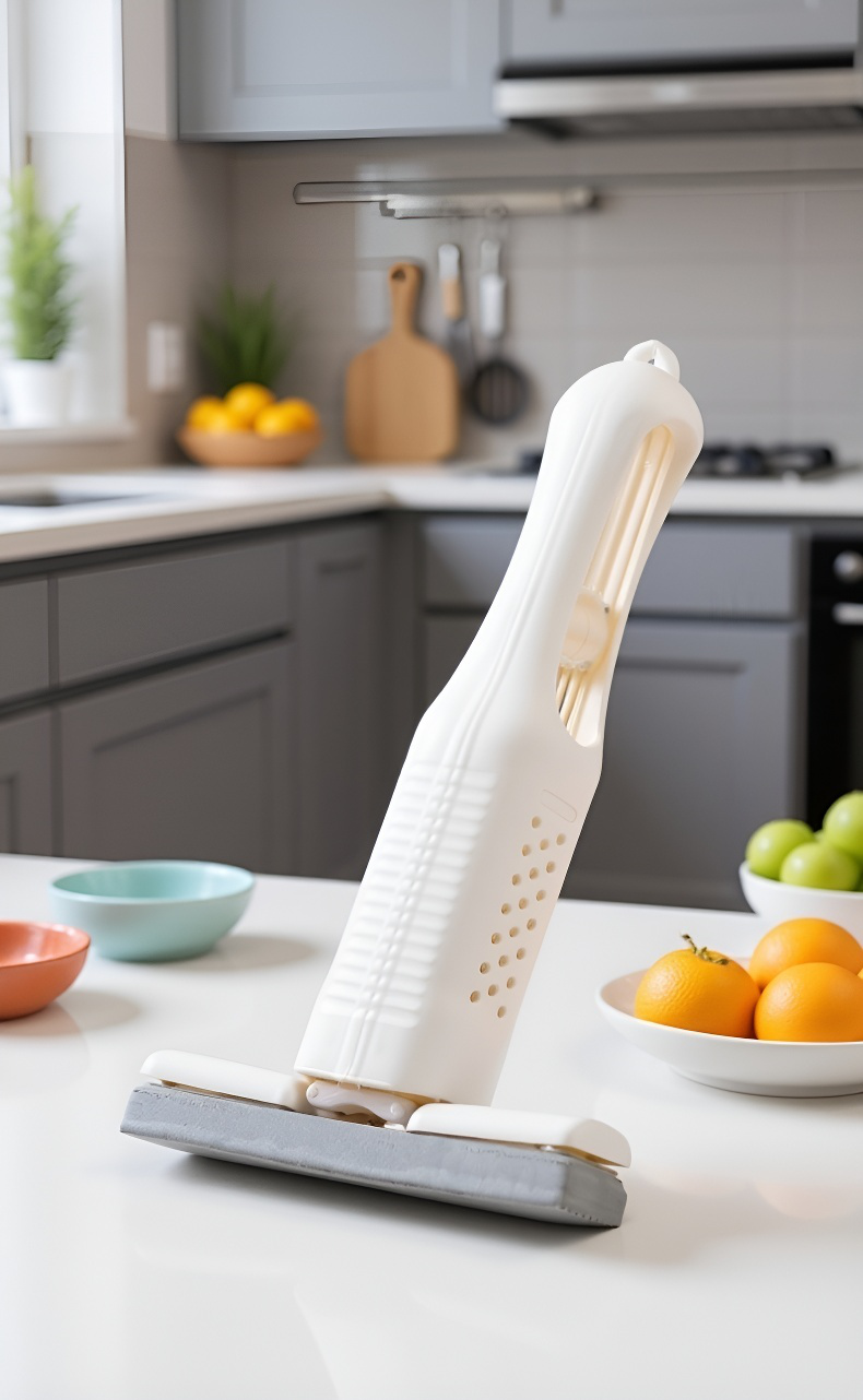 게으름뱅이 청소 밀대로 먼지 청소하는 모습