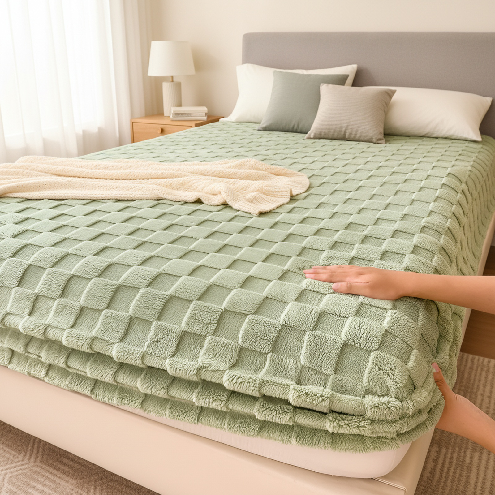 Ensemble trois pièces drap-housse épais en velours de lait uni sculpté, automne-hiver 2026