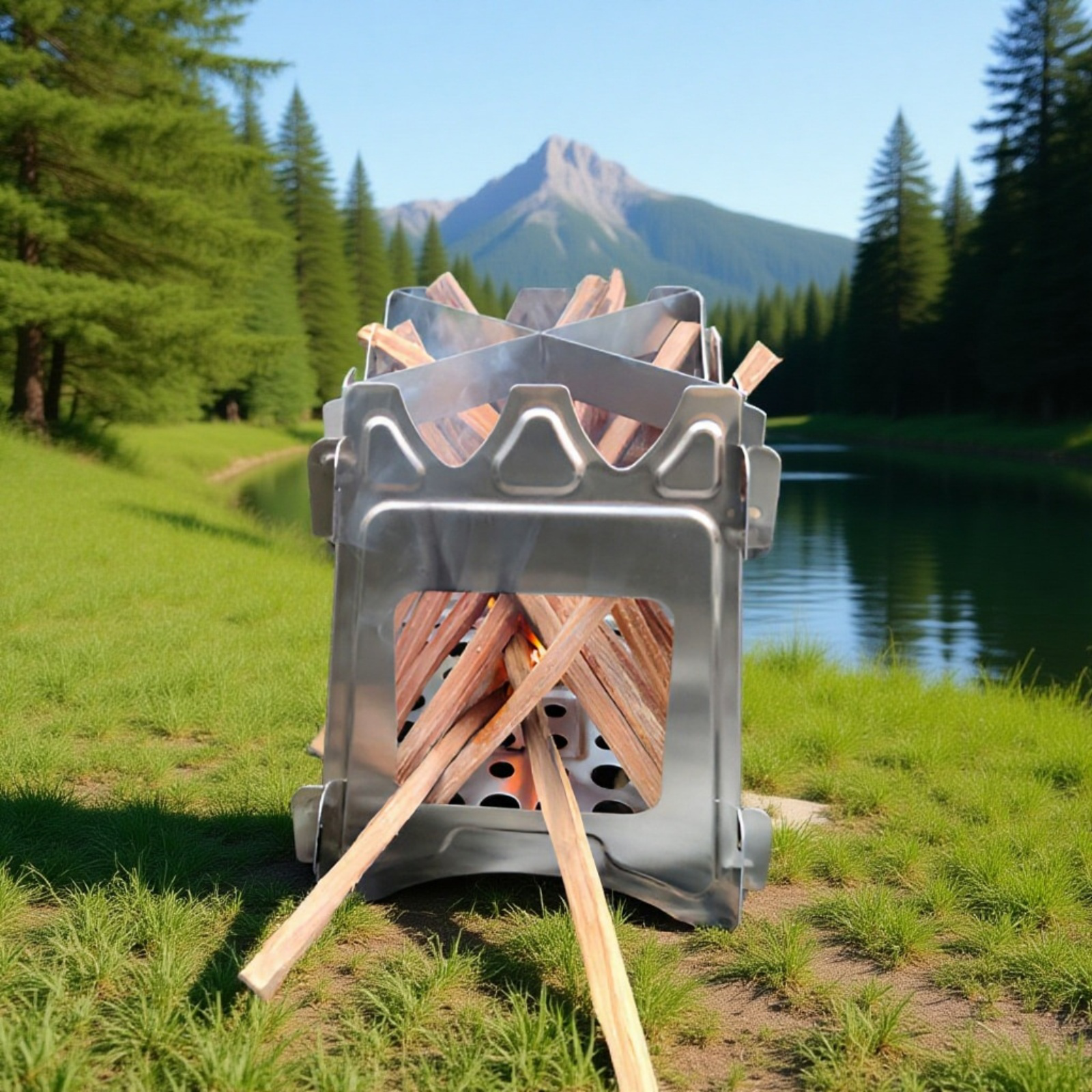 アウトドア携帯用折りたたみ薪ストーブ＆バーベキューグリル