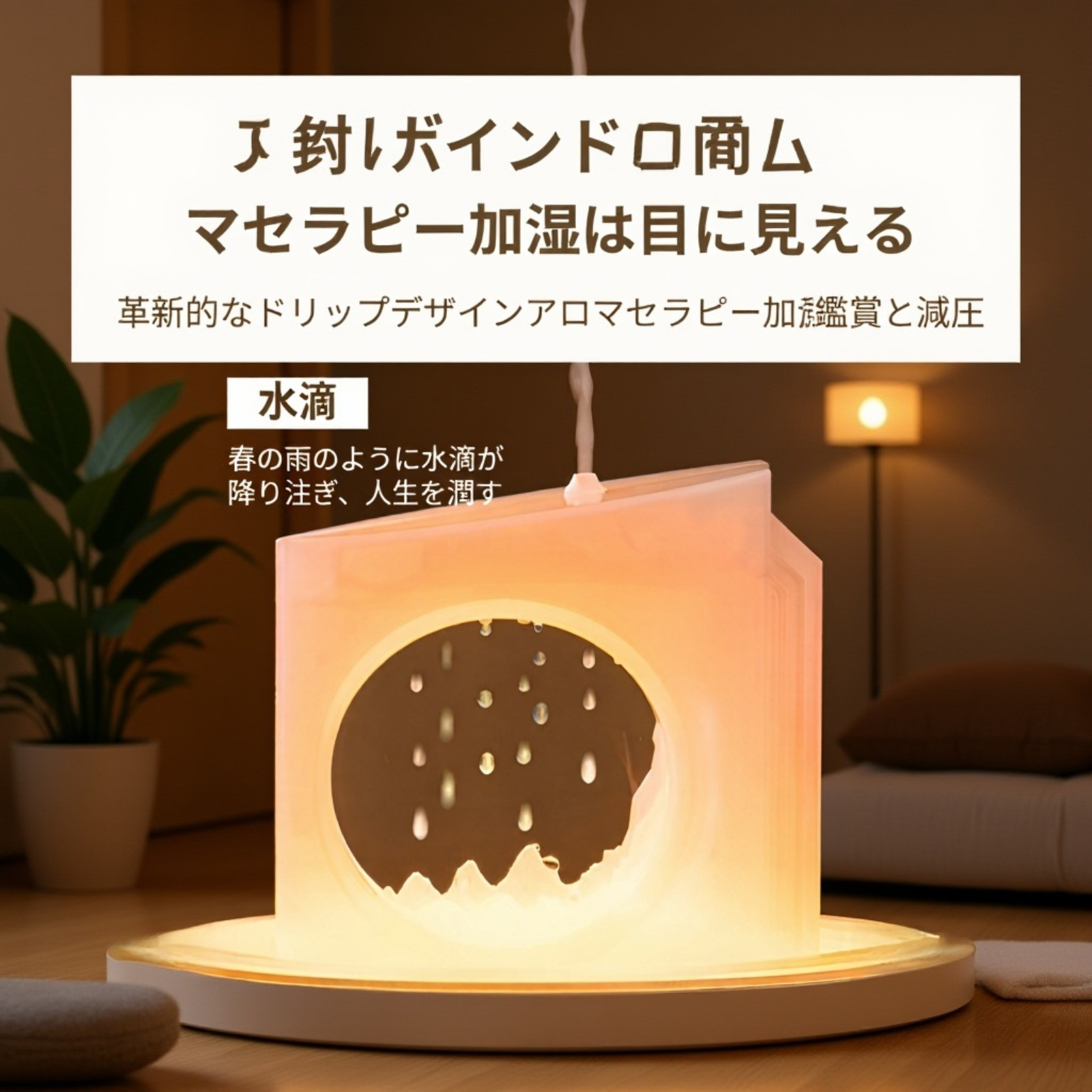 静月アロマディフューザー 水母型 ソルトストーン 時計付き 加湿＆香り拡散