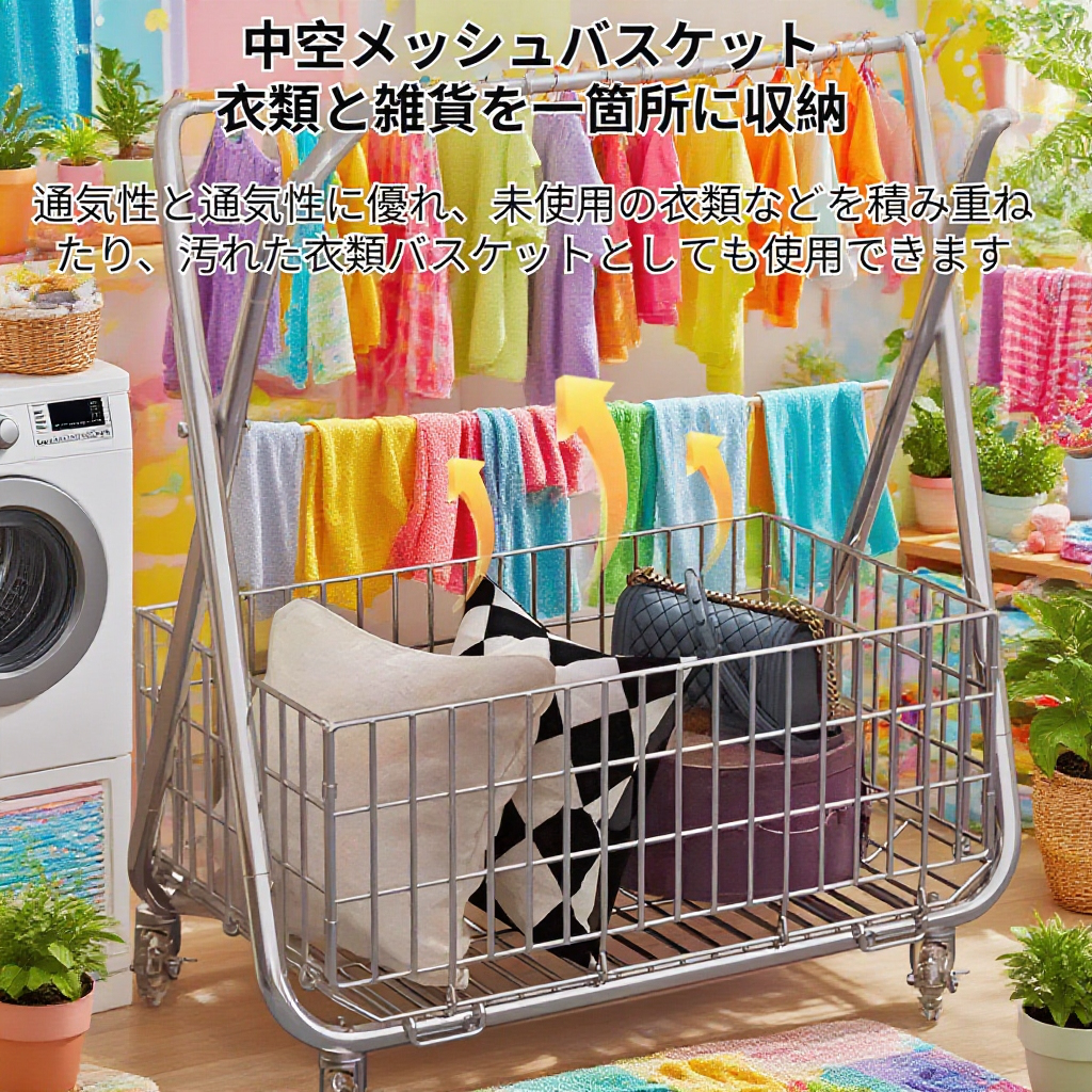 床置き洋服ラック 厚みのある金属製 フレーム付き