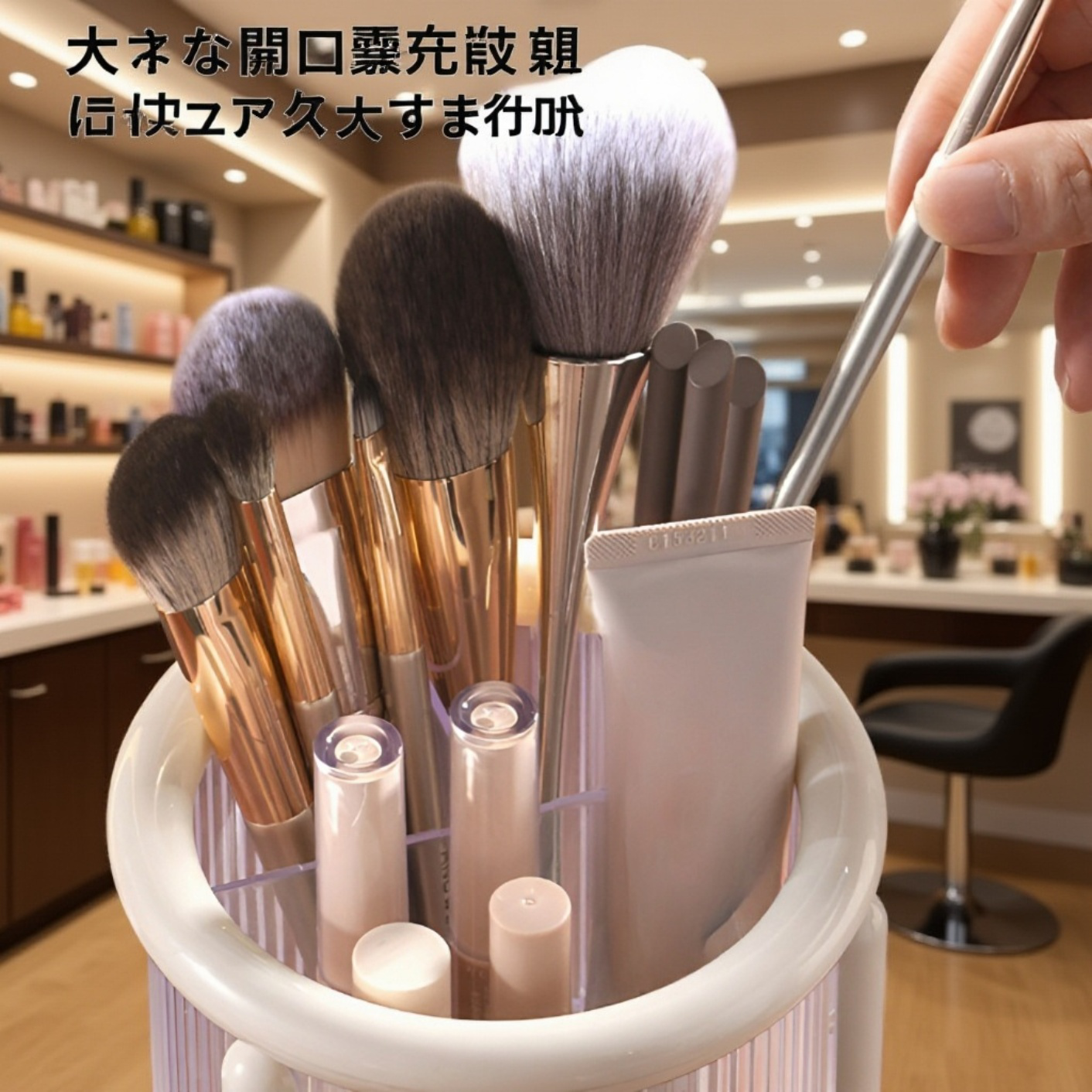 シンプルデザインのメイクブラシ収納バケツ