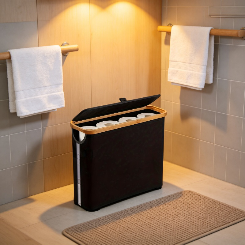 Caja de papel higiénico para baño, cesta de almacenamiento multifuncional