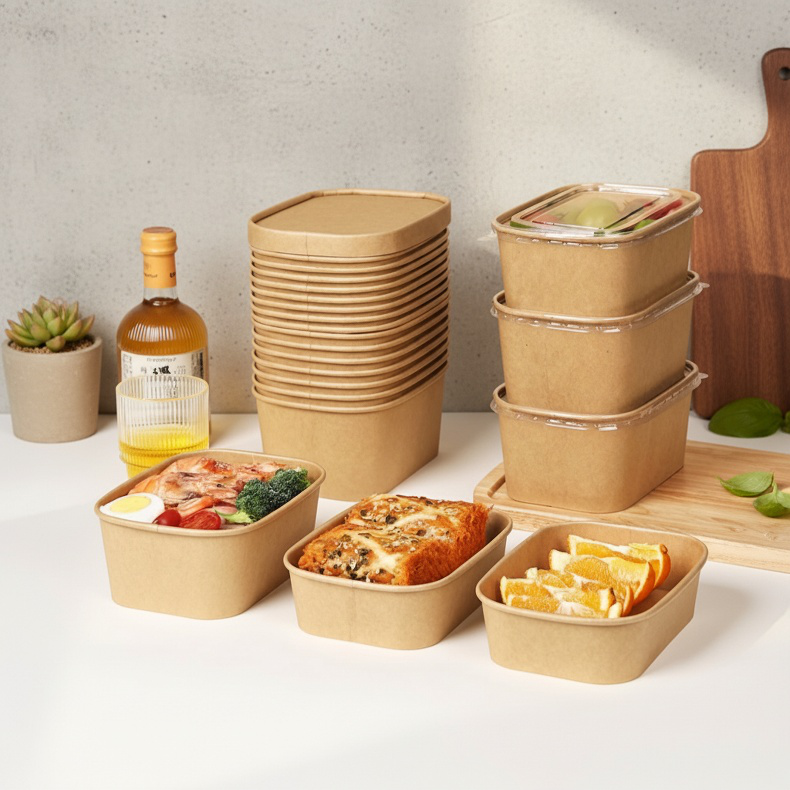 Kraft paper rectangular lunch box for takeout