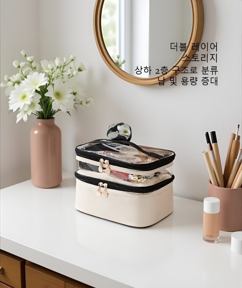 여행 가방 속 대용량 방수 파우치 사용 예시