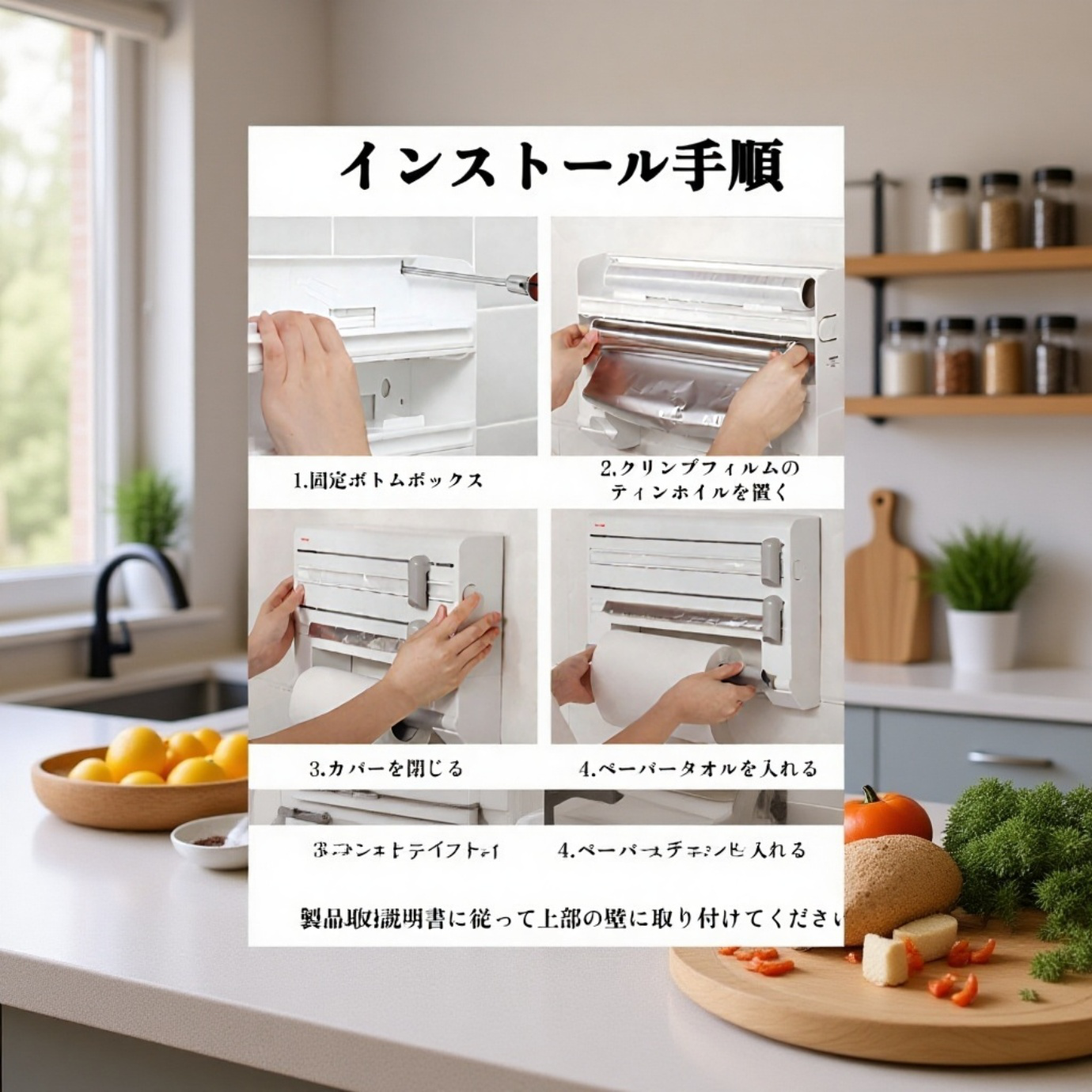 家庭用多機能壁掛け式ラップ収納ラック