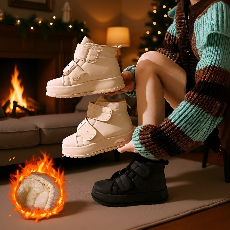 겨울 보온 캐주얼 통굽 면화 기모 하이탑 면화녀 키높이 스노우 부츠녀
