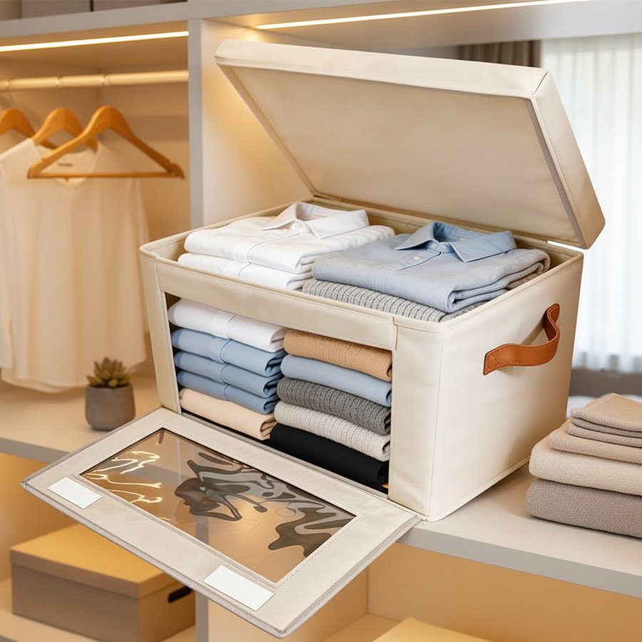 Foldable storage bin with lid for easy access