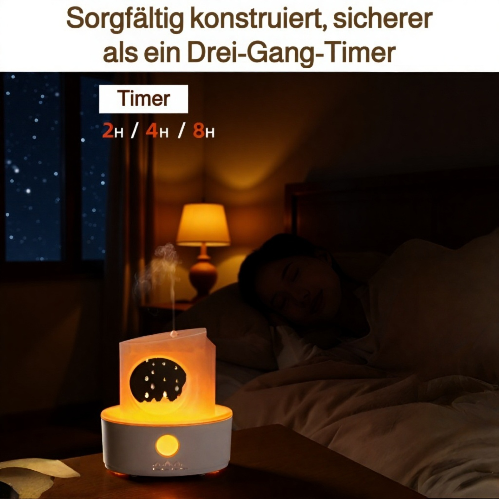 Luftbefeuchter und Duftspender mit Quallen-Salzstein, Uhr und Vulkan-Ring-Effekt