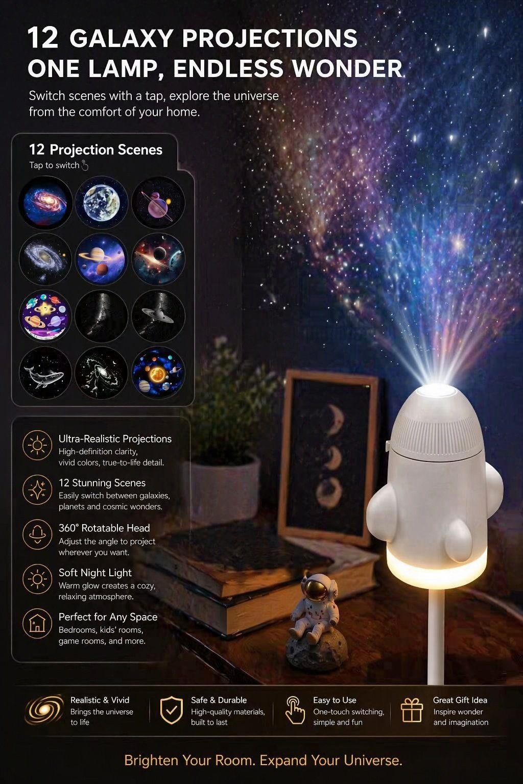Mini USB bedroom atmosphere lamp projecting stars