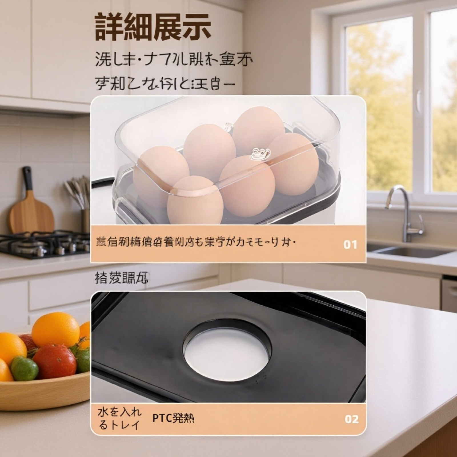 ステンレス製ミニポータブルゆで卵メーカー