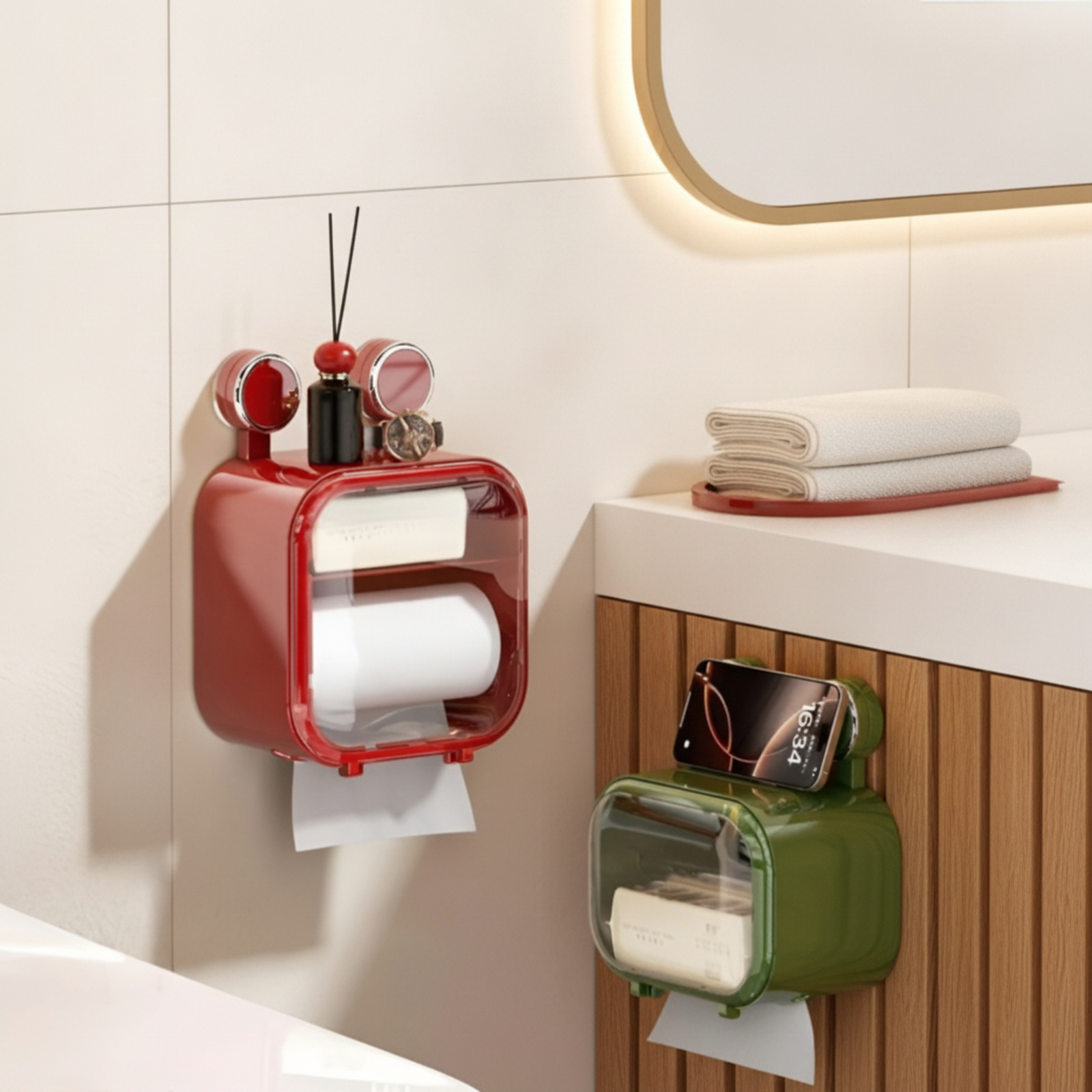 Easy installation suction toilet paper holder on tiled wall