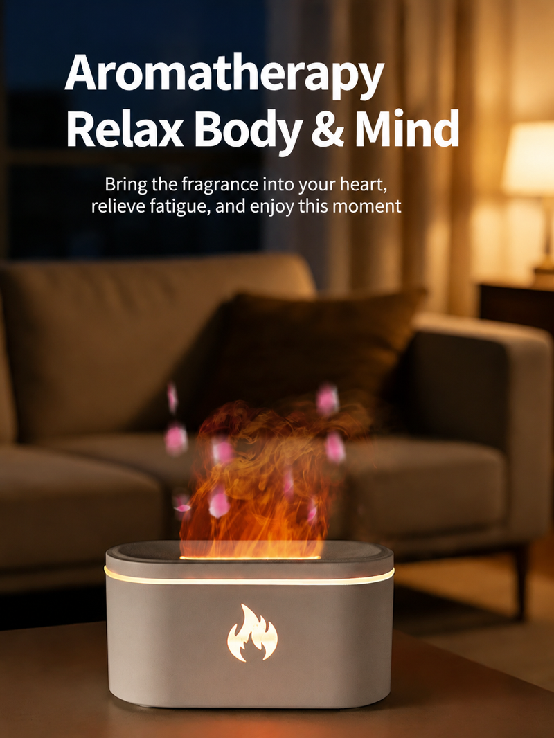 Close-up of the mist outlet on a colorful flame diffuser