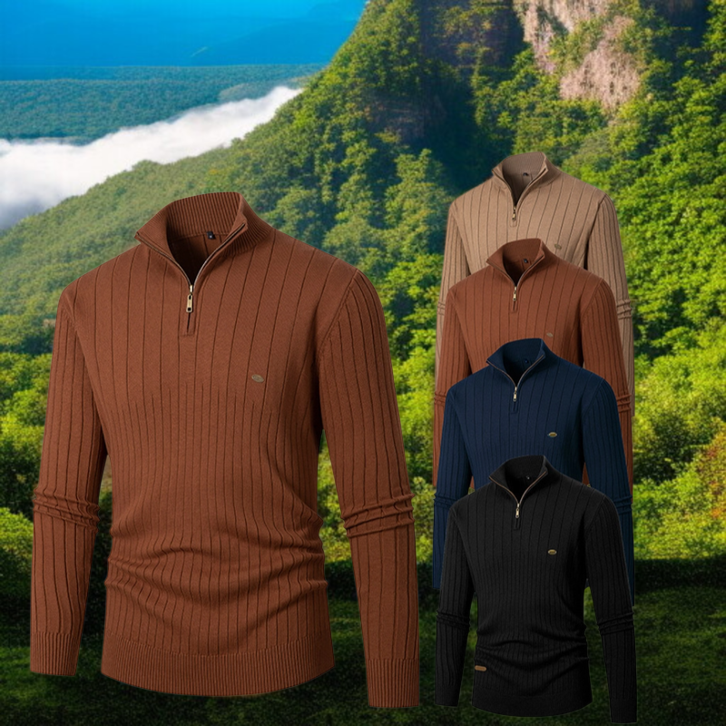 남자 반폴라니트 폴라지퍼 긴팔 니트 착용샷