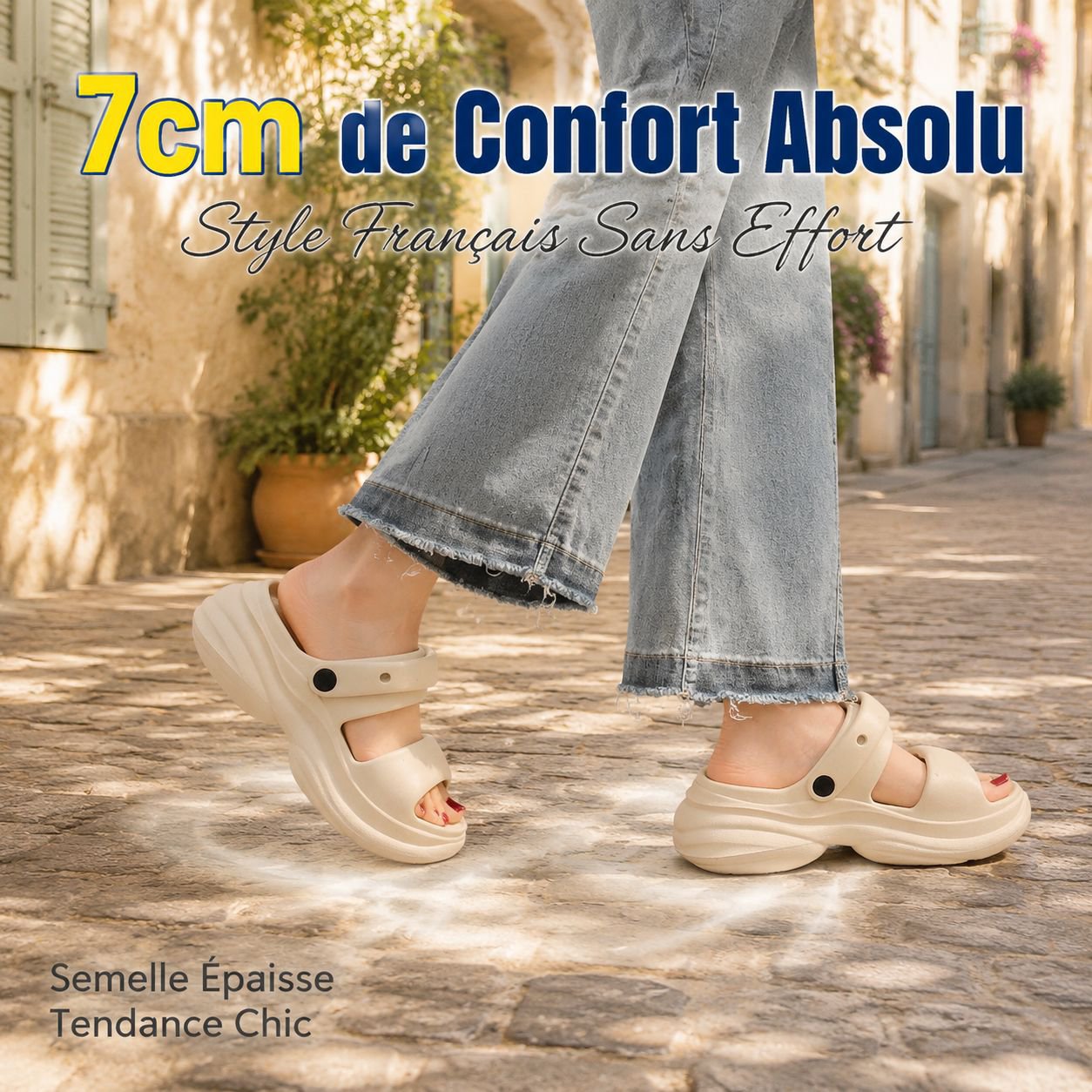 Sandales à plateforme d'été pour femme, EVA 2-en-1, double bride, légères et confortables