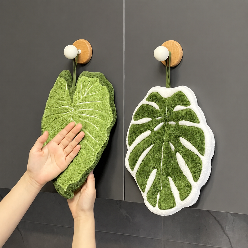 Monstera leaf hand towel, hangable household kitchen and bathroom absorbent towel