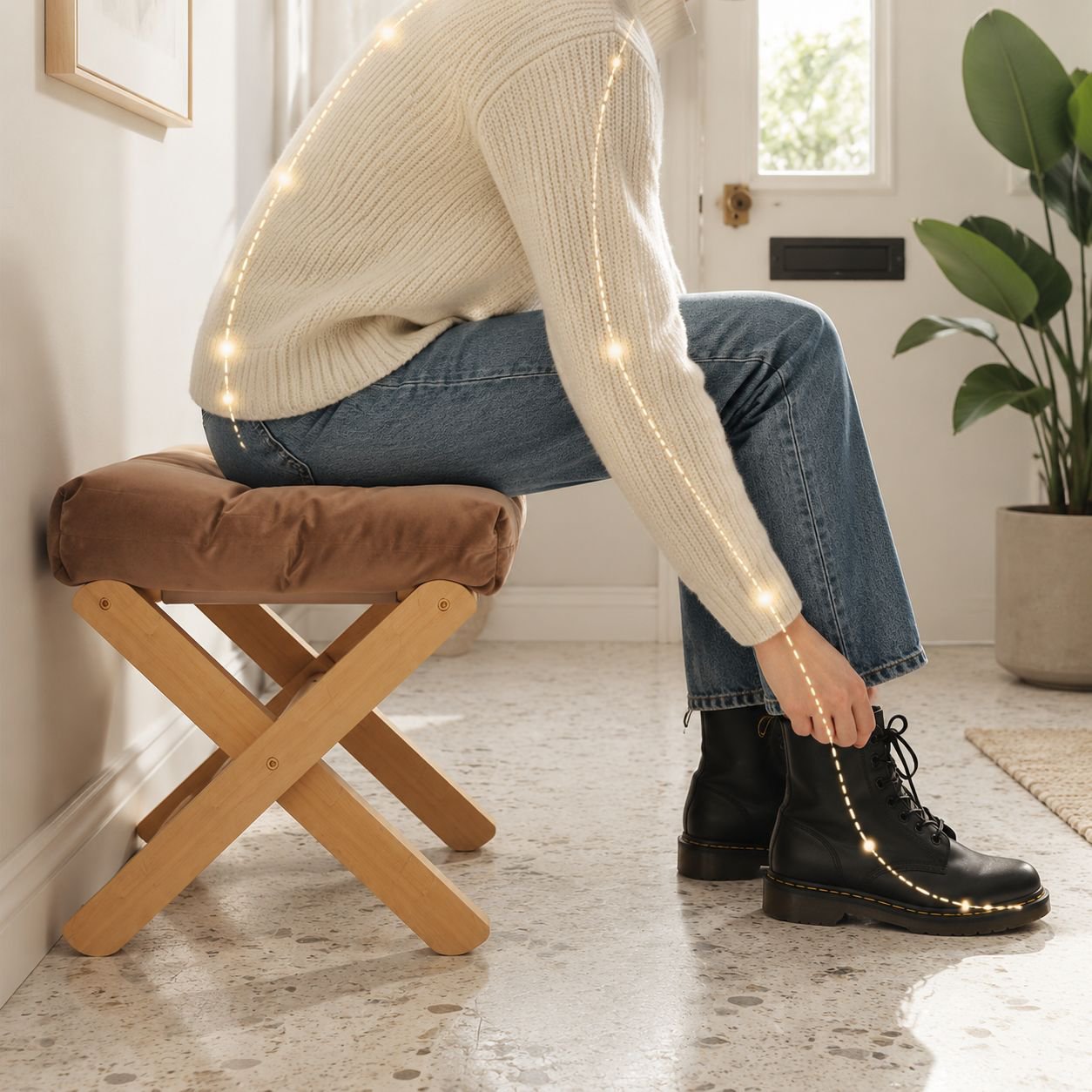 Shoe changing stool household entrance living room stool soft cushion sofa foot stool solid wood sma