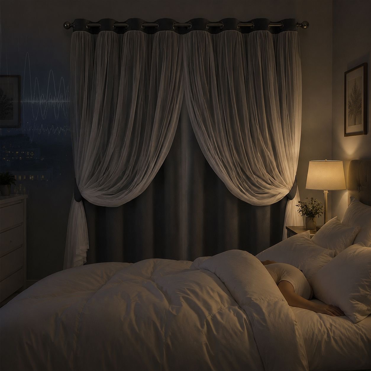 Blackout curtain with decorative lace border