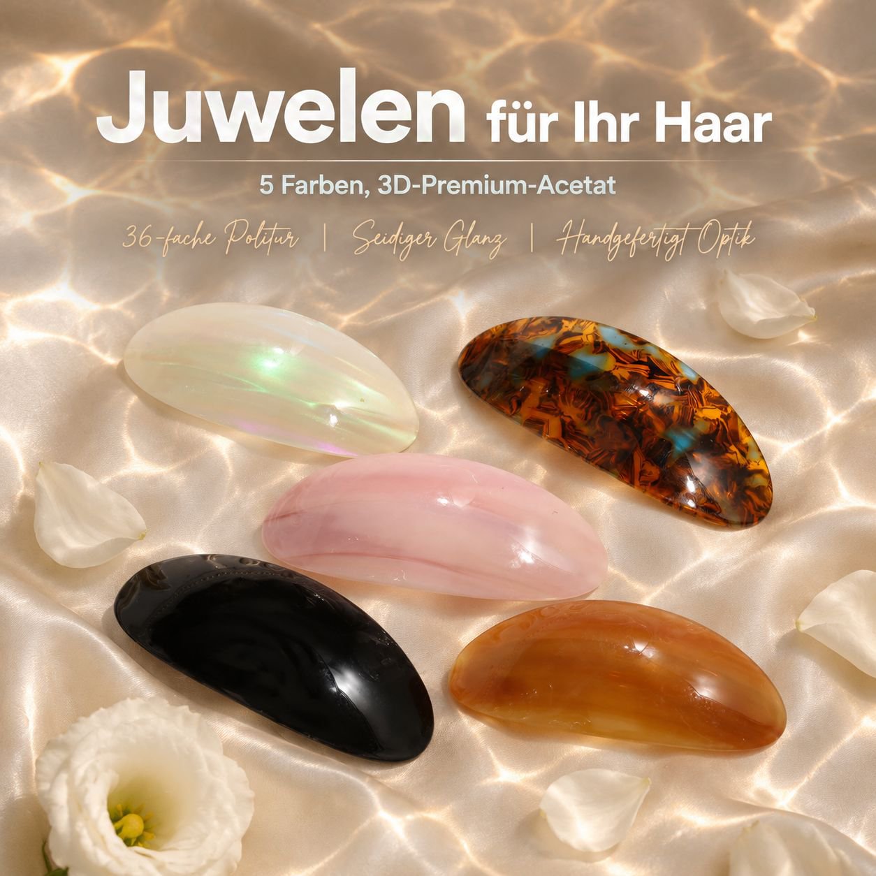 Französisch inspirierte ovale Haarspange aus künstlichem Acetat, mit Federklammer
