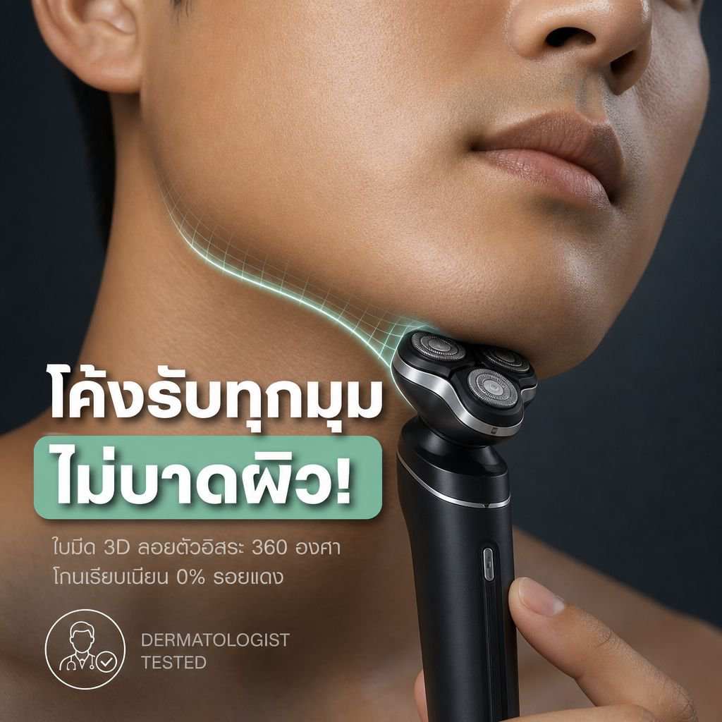 เครื่องโกนหนวดไฟฟ้าแม่เหล็ก 3-in-1 ล้างน้ำได้ทั้งตัว
