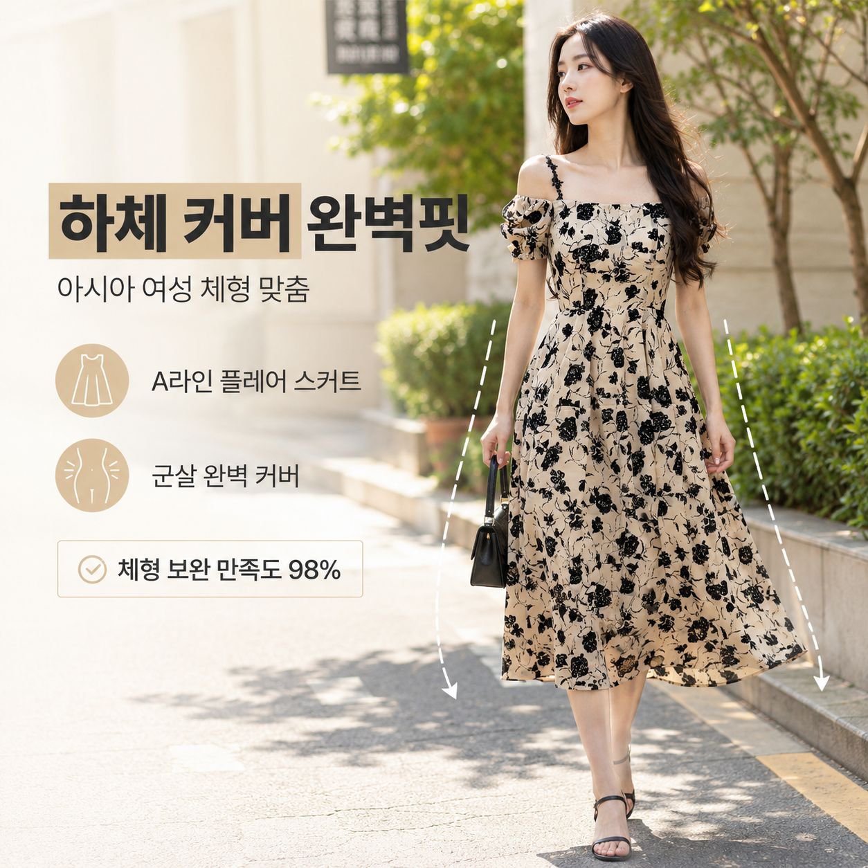 기품있는 슬림핏 프렌치 플라워 비치 롱 원피스