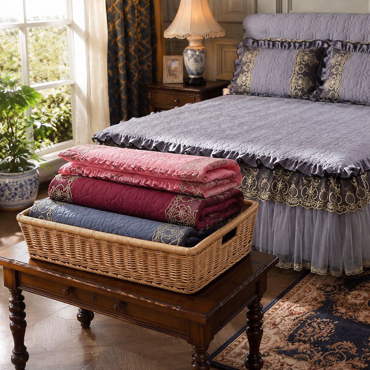 European Style Bed Skirt 3-Piece Set