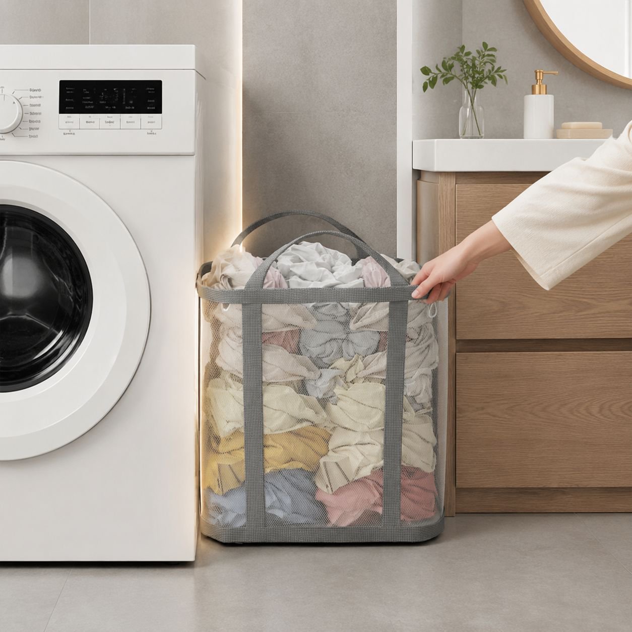 Grand panier à linge mural pliable pour salle de bain
