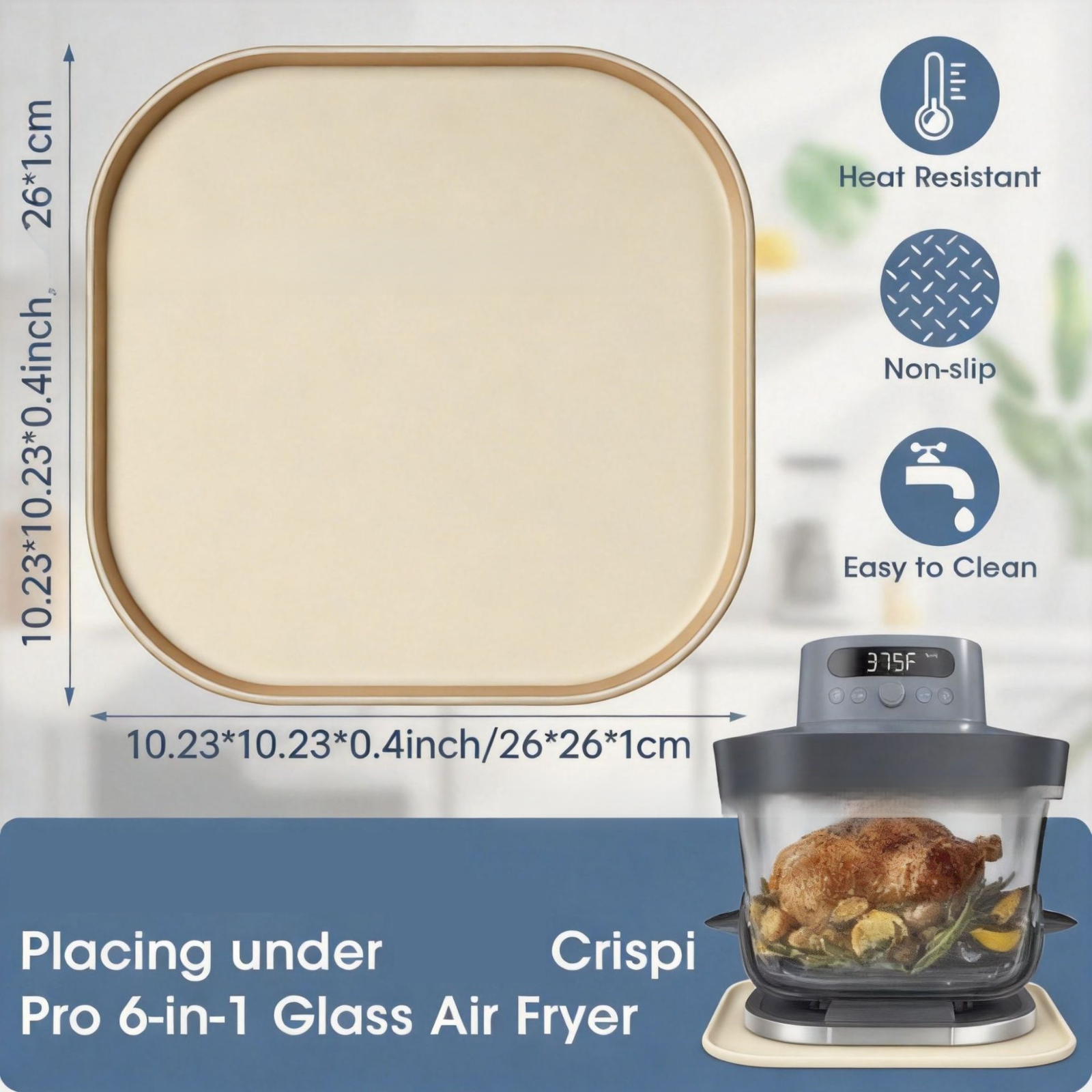 Silicone mat for Ninja Crispi Pro air fryer, high-temperature resistant and heat-insulating mat for 